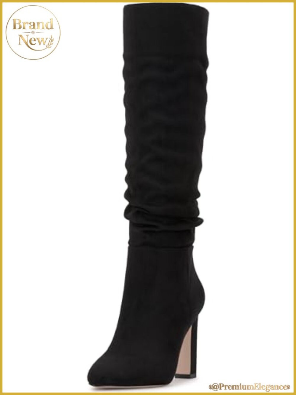 Knee High Slouch Boots Faux Leather Almond Toe Block Heel Pull On